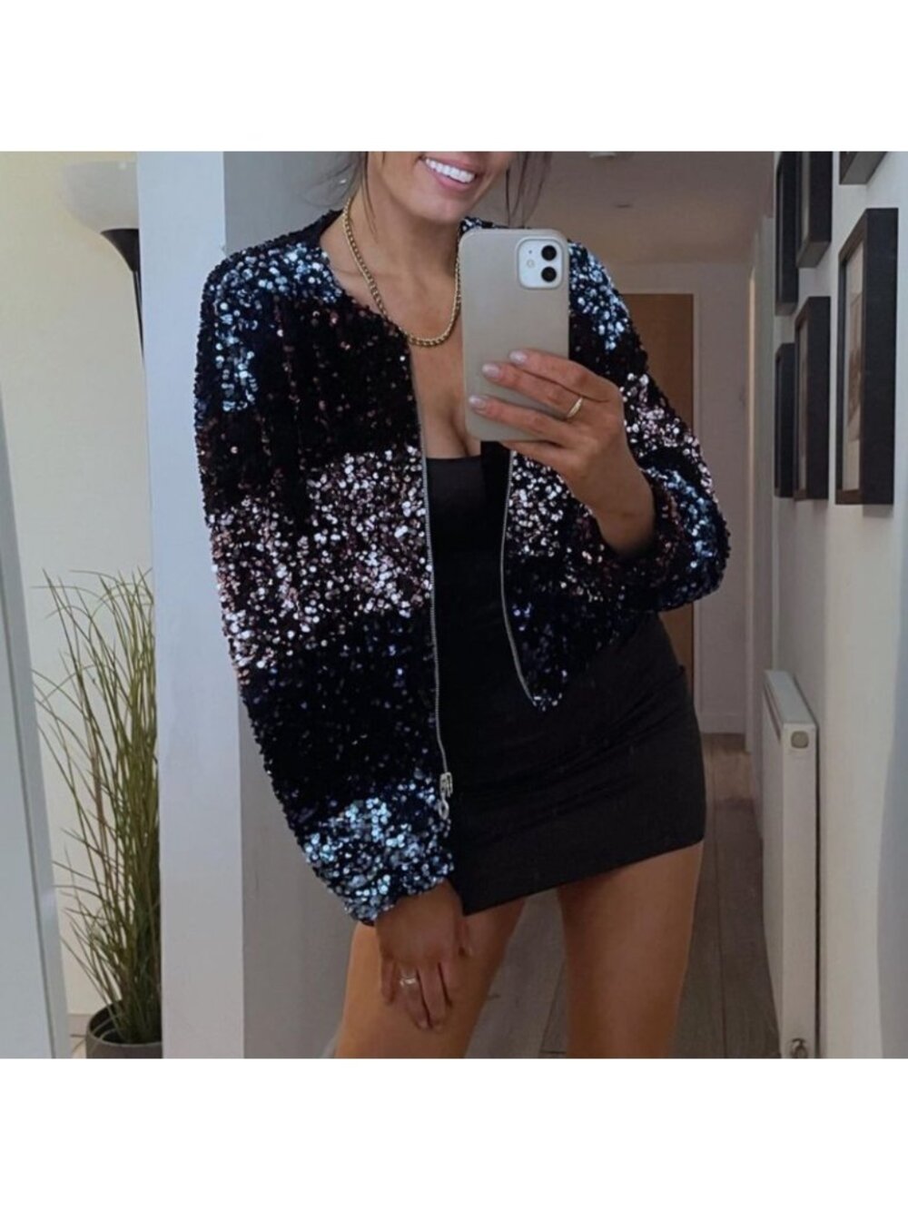 Zara Sequin Festive Days Cropped Bomber Jacket sz M - Picture 6 of 13